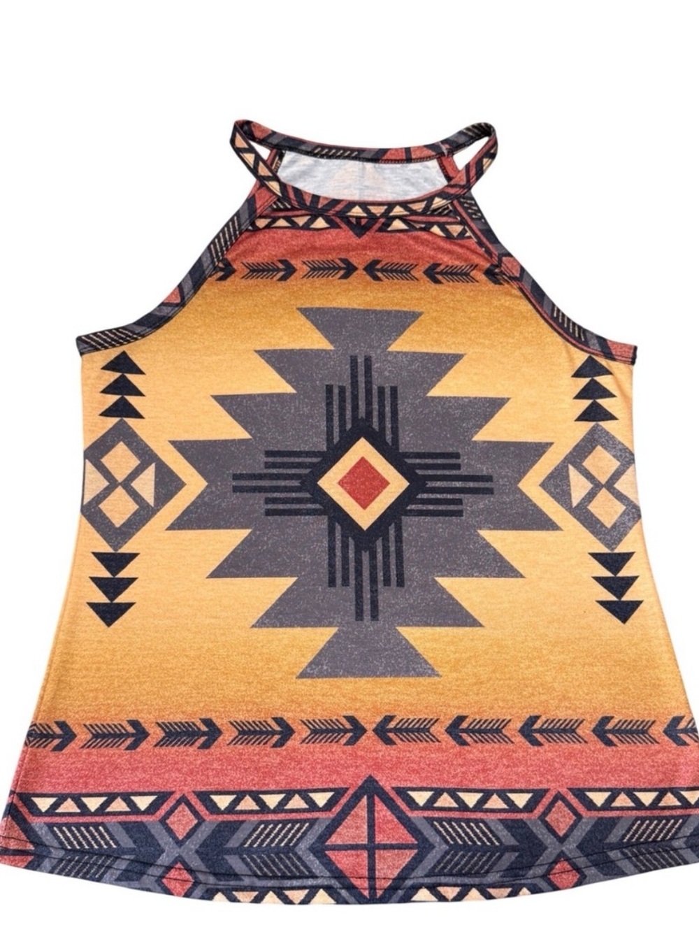 Aztec Southwest Print Halter Tank Top Size Small Boho Western